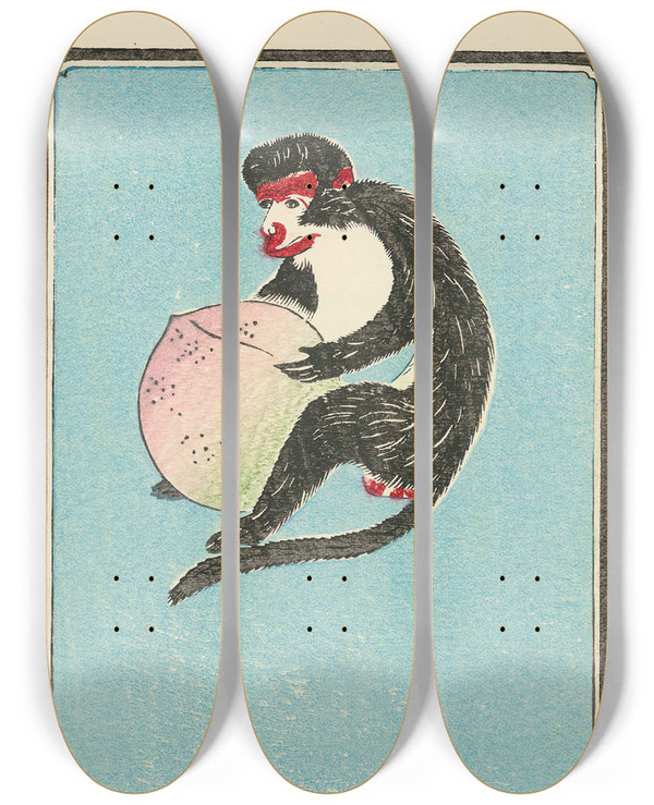 Triptych art skateboard deck of Jinta Hirayama Illustrated Catalogue Of Daylight Bomb Shells No 11 by Jinta Hirayama (19-)