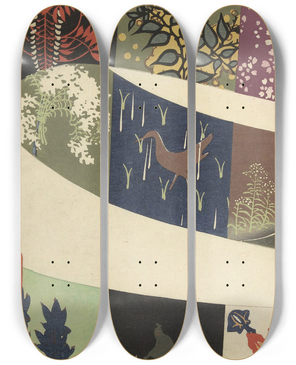 Triptych art skateboard deck of Ogino Issui Y Sketchbook Y Manga Pl08 by Ogino Issui (1900-1910)