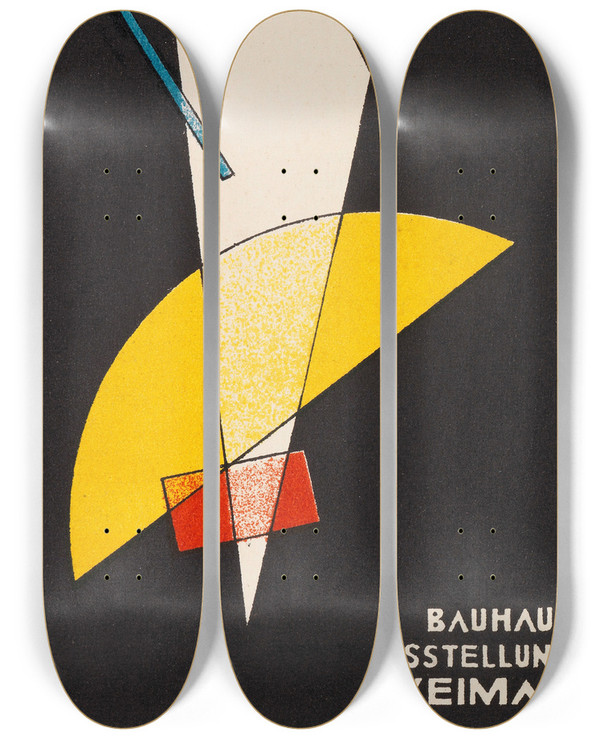 Triptych art skateboard deck of Lszl Moholynagy Weimar Bauhaus Postkarten Nr 7 by Laszlo Moholy Nagy (1895-1946)