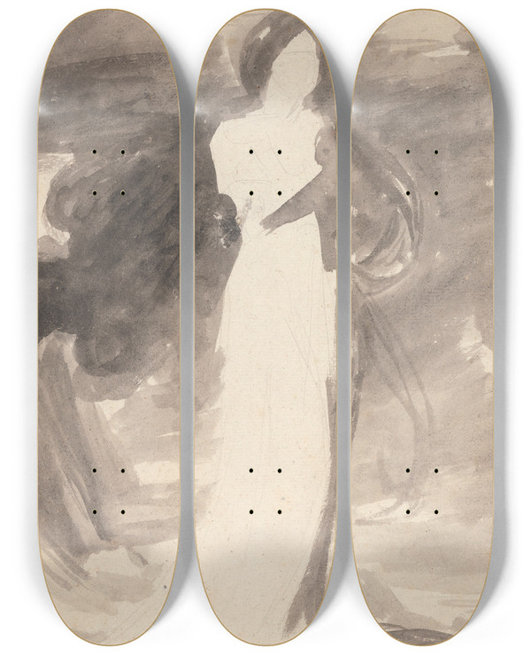 Triptych art skateboard deck of George Romney Study Of A Lady Standing by George Romney (1734-1802)