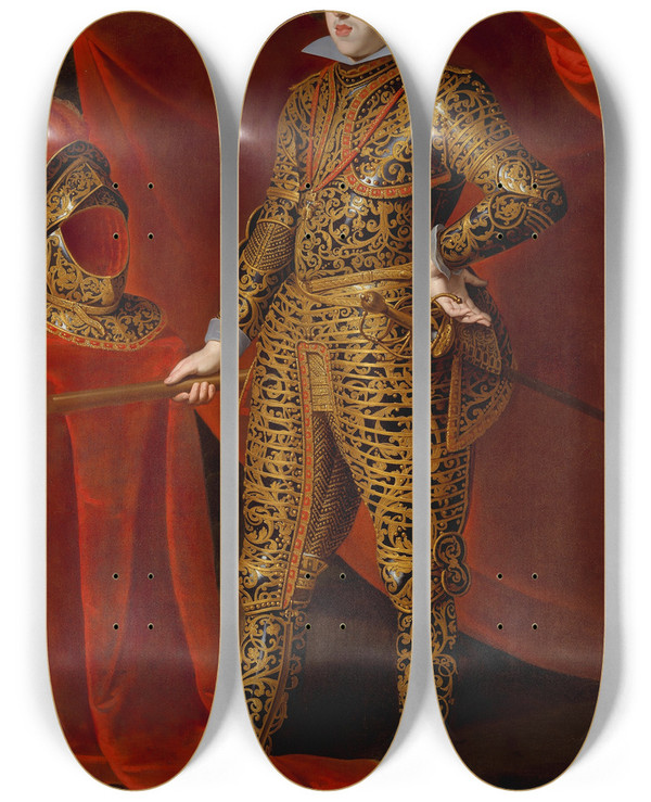 Triptych art skateboard deck of Gaspar De Crayer Philip Iv In Parade Armor by Gaspar de Crayer (1584-1669)