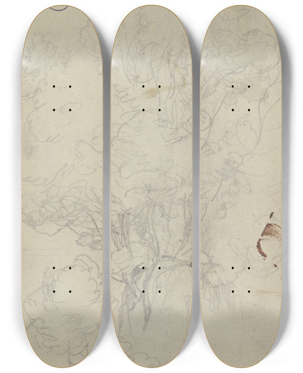 Triptych art skateboard deck of Fritz Boehle Wandering Musicians by Fritz Boehle (1873-1916)