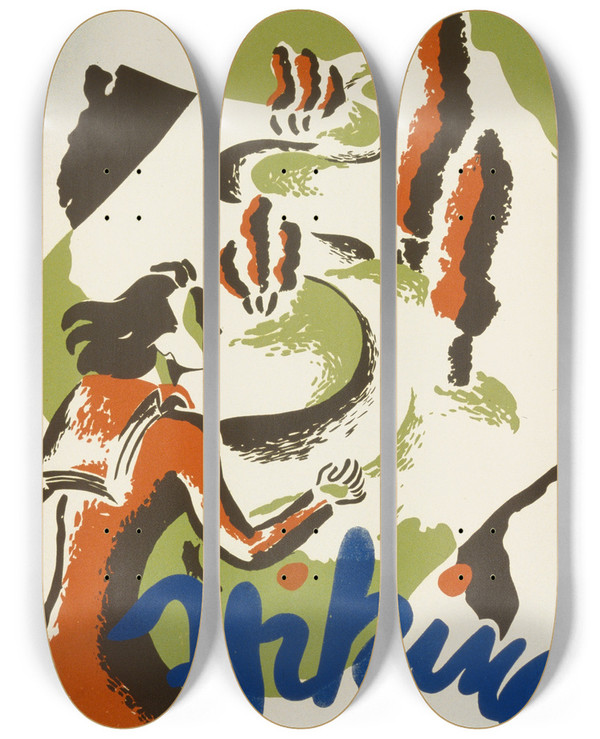 Triptych art skateboard deck of Shari Weisberg Hiking by Shari Weisberg (20-)