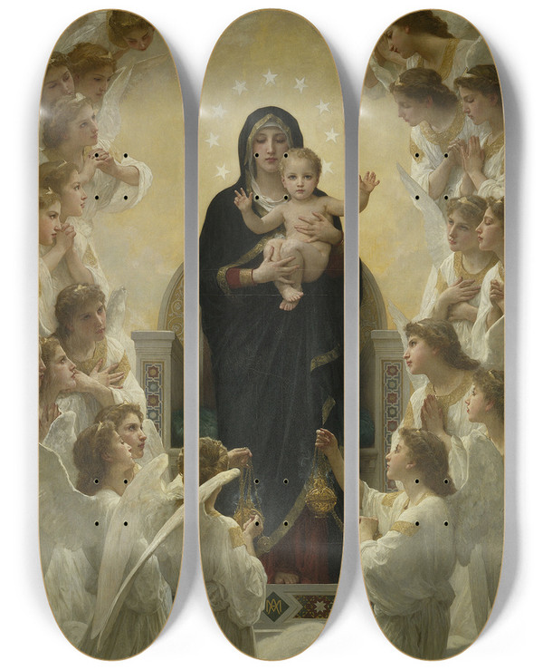 Triptych art skateboard deck of William Bouguereau La Vierge Aux Anges by William Bouguereau (1825-1905)