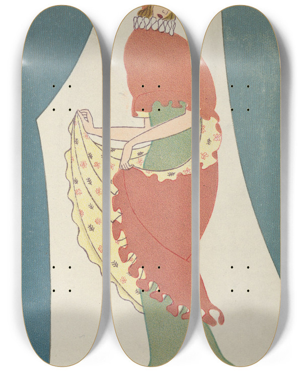 Triptych art skateboard deck of Otto Friedrich Carl Lendecke Fashion Mode 3 by Otto Friedrich Carl Lendecke (1886-1918)