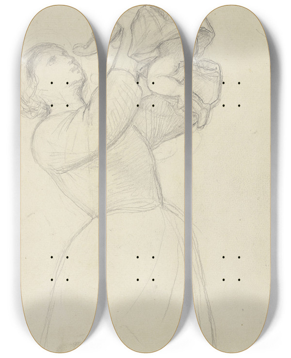 Triptych art skateboard deck of Jakob Becker Auf Dem Boden Sitzende Mutter Im Verlorenen Profil Mit Kind by Jakob Becker (1810-1872)