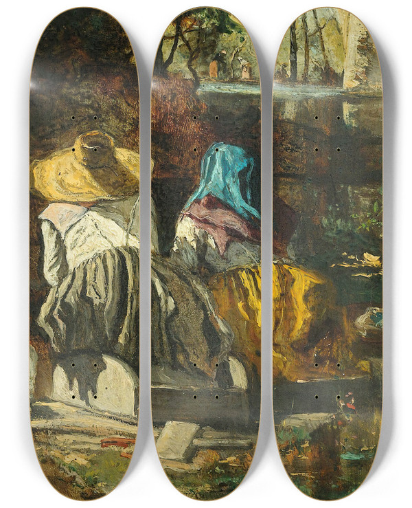 Triptych art skateboard deck of Paulcamille Guigou Two Washerwomen by Paul-Camille Guigou (1834-1871)