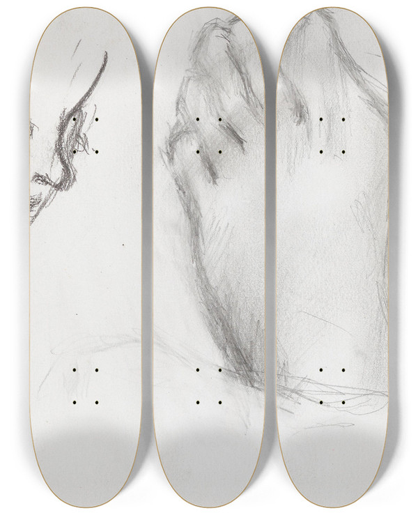 Triptych art skateboard deck of Ludvig Karsten Ansikt Fot by Ludvig Karsten (1876-1926)