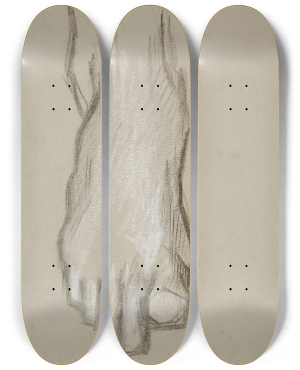 Triptych art skateboard deck of Edwin Austin Abbey Sketch Of Afoot by Edwin Austin Abbey (1852-1911)