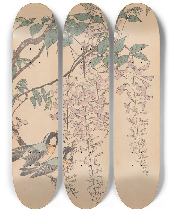 Triptych art skateboard deck of Imao Keinen Keinen Kach Gafu Pl075 by Imao Keinen (1845-1924)