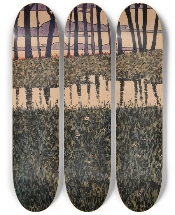 Triptych art skateboard deck of Karel Collens Landscape_2 by Karel Collens (1869-1901)