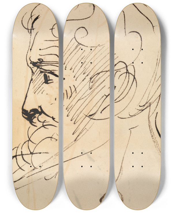 Triptych art skateboard deck of Benjamin Robert Haydon Portrait Study Of A Mans Profile by Benjamin Robert Haydon (1786-1846)