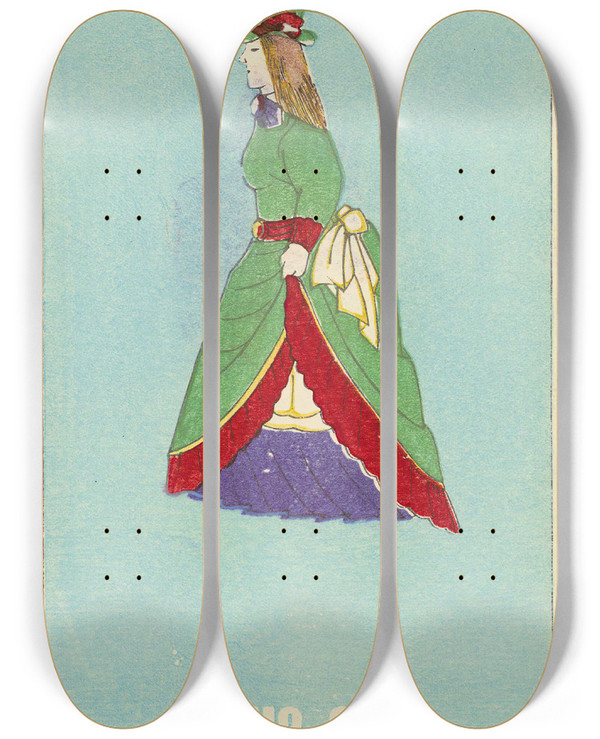 Triptych art skateboard deck of Jinta Hirayama Illustrated Catalogue Of Daylight Bomb Shells No 3 by Jinta Hirayama (19-)
