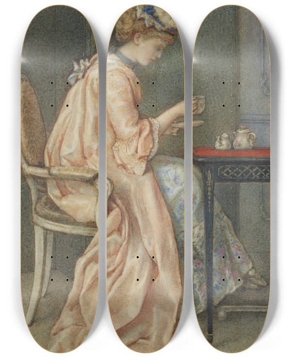 Triptych art skateboard deck of Gustavus Arthur Bouvier Anticipation by Gustavus Arthur Bouvier (1837-1921)