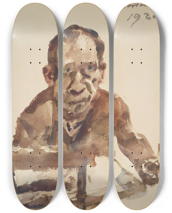 Triptych art skateboard deck of Lovis Corinth Selfportrait_7 by Lovis Corinth (1858-1925)
