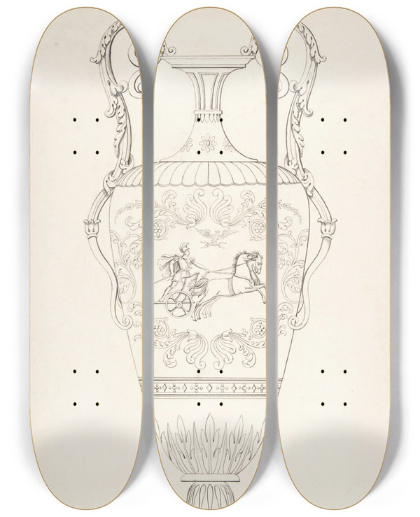 Triptych art skateboard deck of J Hulme Design For A Vase by J Hulme (1828-1840)