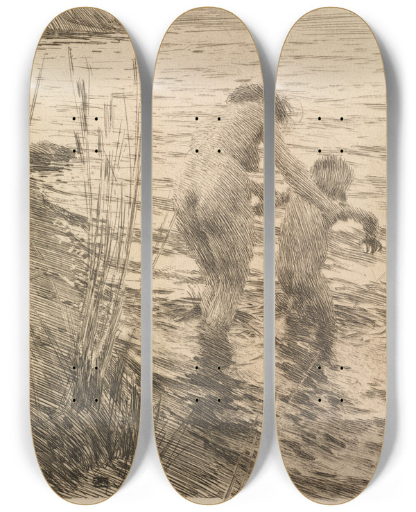 Triptych art skateboard deck of Anders Zorn Premire by Anders Zorn (1860-1920)