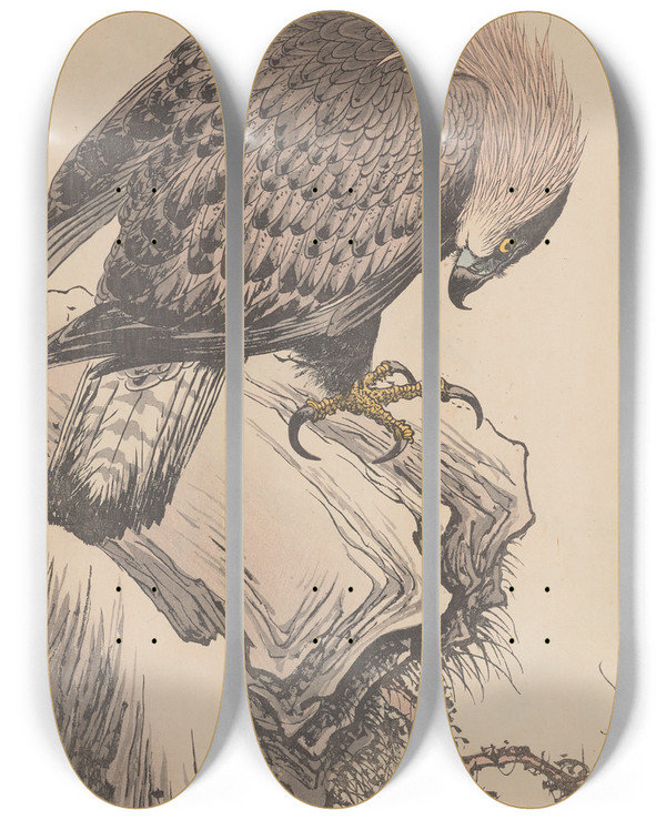 Triptych art skateboard deck of Imao Keinen Keinen Kach Gafu Pl121 by Imao Keinen (1845-1924)