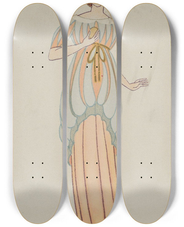 Triptych art skateboard deck of Otto Friedrich Carl Lendecke Fashion Mode 1 by Otto Friedrich Carl Lendecke (1886-1918)