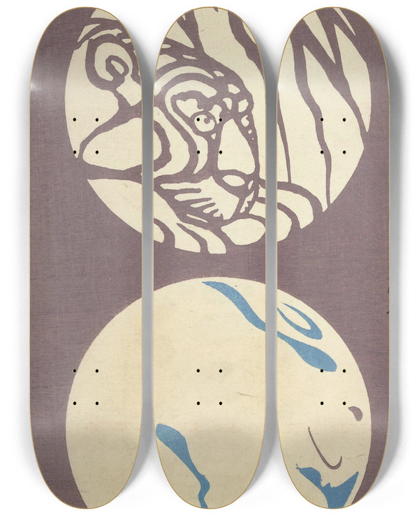 Triptych art skateboard deck of Ogino Issui Y Sketchbook Y Manga Pl43 by Ogino Issui (1900-1910)