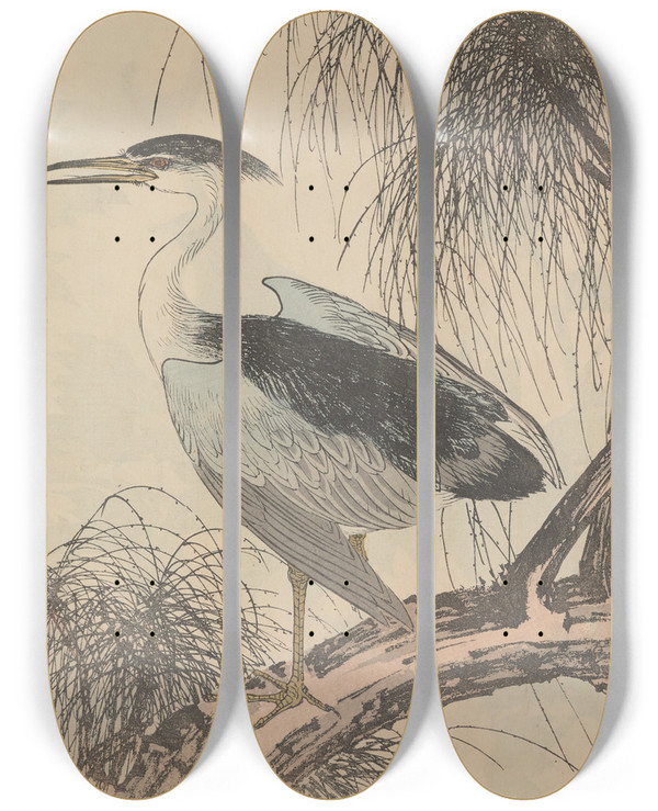 Triptych art skateboard deck of Imao Keinen Keinen Kach Gafu Pl086 by Imao Keinen (1845-1924)