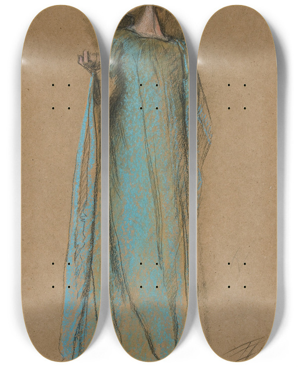 Triptych art skateboard deck of Edwin Austin Abbey Figure Study For Measure For Measure by Edwin Austin Abbey (1852-1911)
