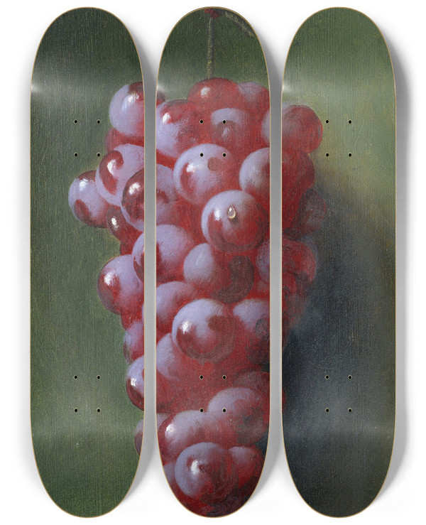 Triptych art skateboard deck of Carducius Plantagenet Ream Still Life With Grapes by Carducius Plantagenet Ream (1838-1917)