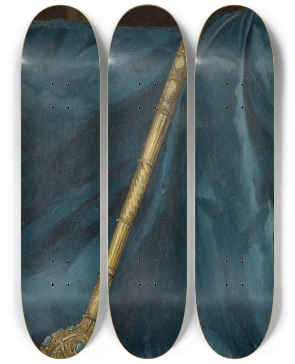 Triptych art skateboard deck of Stanisaw Von Chlebowski Study Of A Turkish Mace From The 17Th C by Stanislaw Chlebowski (1835-1884)
