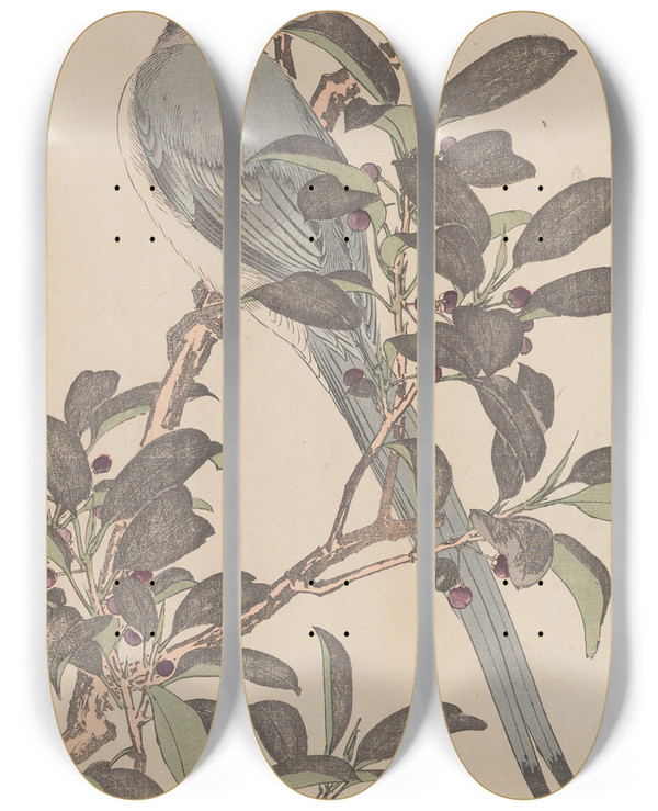 Triptych art skateboard deck of Imao Keinen Keinen Kach Gafu Pl157 by Imao Keinen (1845-1924)