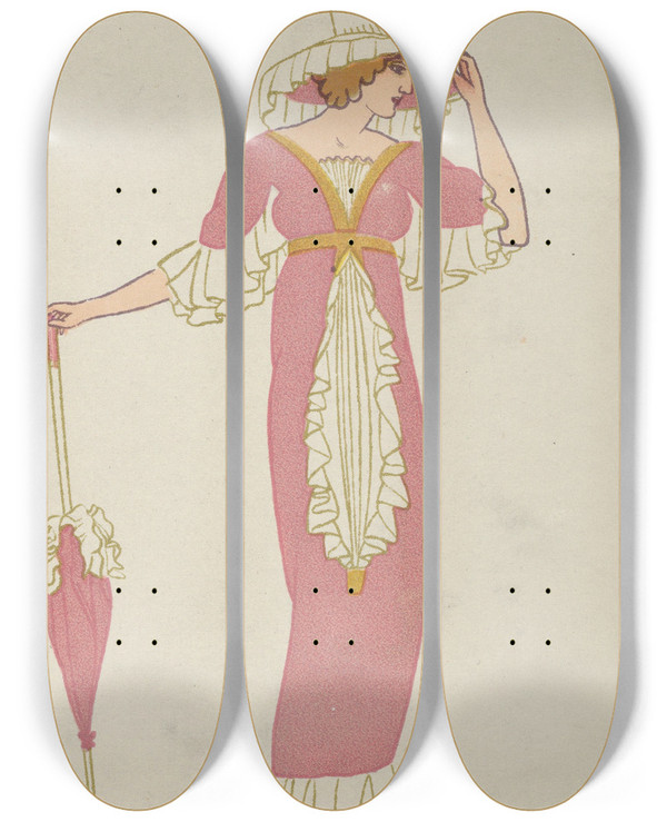 Triptych art skateboard deck of Otto Friedrich Carl Lendecke Fashion Mode 4 by Otto Friedrich Carl Lendecke (1886-1918)