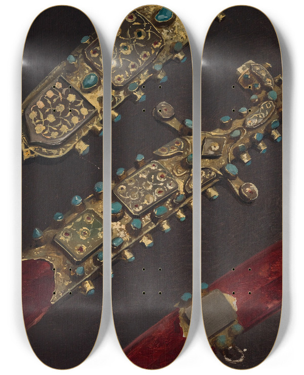 Triptych art skateboard deck of Stanisaw Von Chlebowski Study Of A Turkish Sabre From The 17Th C by Stanislaw Chlebowski (1835-1884)