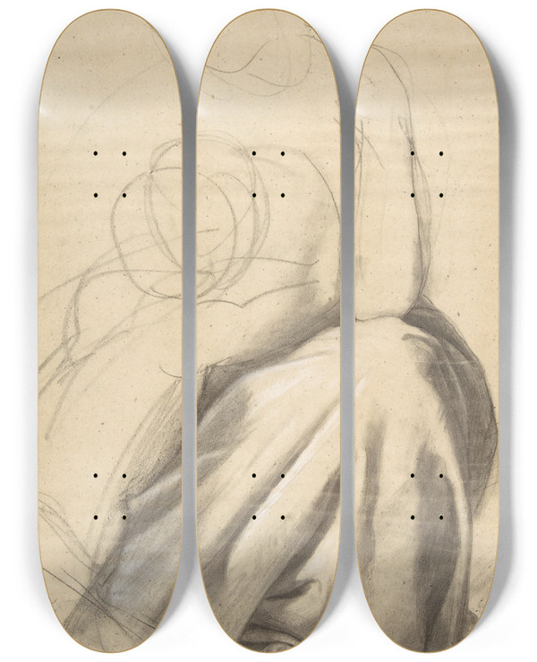 Triptych art skateboard deck of Romain Cazes Study Of A Woman And Child by Romain Cazes (1810-1881)