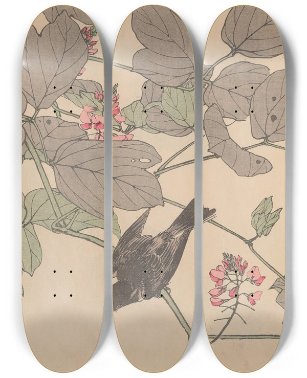 Triptych art skateboard deck of Imao Keinen Keinen Kach Gafu Pl011 by Imao Keinen (1845-1924)