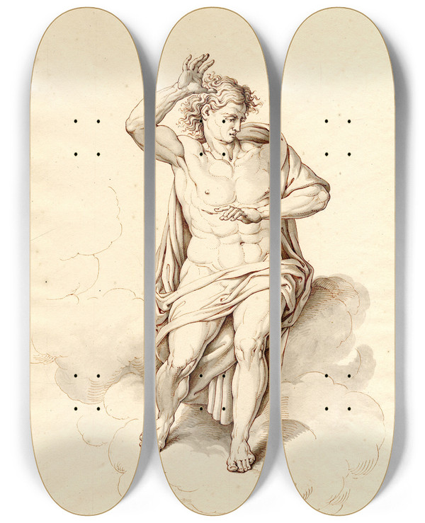 Triptych art skateboard deck of David Humbert De Superville Christusfiguur by David Humbert De Superville (1770-1849)