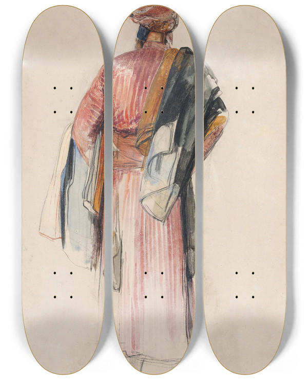 Triptych art skateboard deck of John Frederick Lewis A Bedouin by John Frederick Lewis (1805-1876)