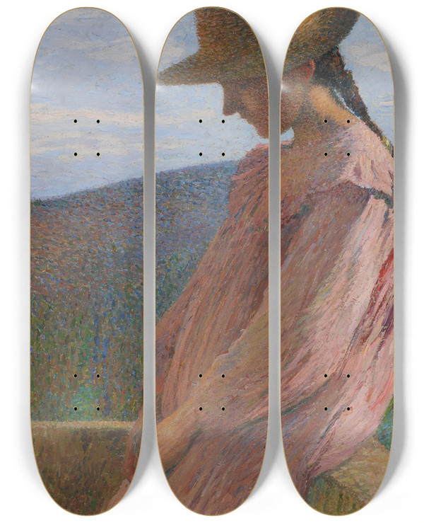 Triptych art skateboard deck of Henri Martin Jeune Fille Assise by Henri Martin (1860-1943)
