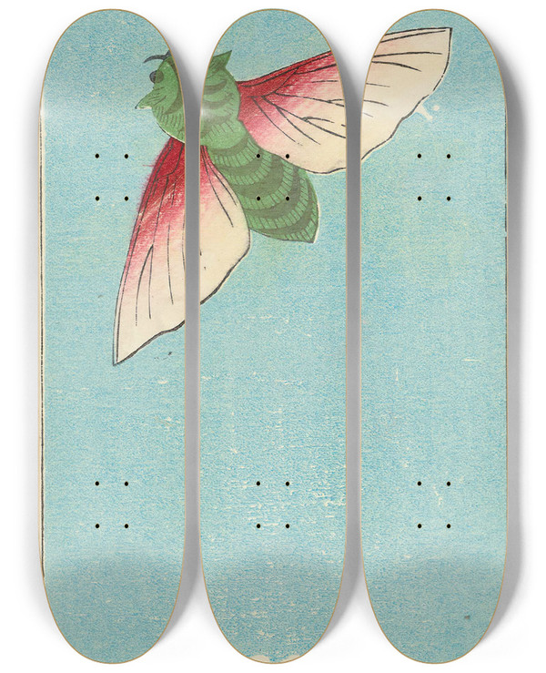 Triptych art skateboard deck of Jinta Hirayama Illustrated Catalogue Of Daylight Bomb Shells No 12 by Jinta Hirayama (19-)