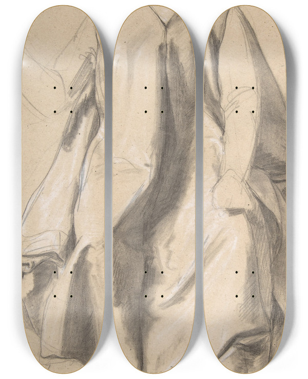 Triptych art skateboard deck of Romain Cazes Figure In A Long Robe Seated by Romain Cazes (1810-1881)