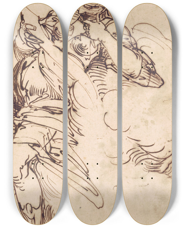 Triptych art skateboard deck of Luca Cambiaso A Standing Sibyl With A Scroll by Luca Cambiaso (1527-1585)