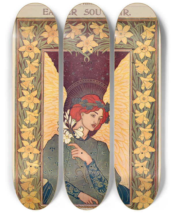 Triptych art skateboard deck of Louis Rhead Worcester Evening Gazette Easter Souvenir by Louis Rhead (1857-1926)