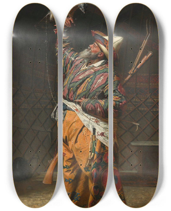 Triptych art skateboard deck of Vasily Vereshchagin A Rich Kirghiz Huntsman With A Falcon by Vasily Vereshchagin (1842-1904)