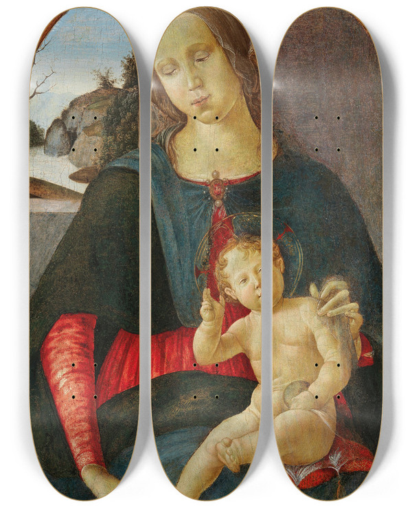 Triptych art skateboard deck of Davide Ghirlandaio The Madonna And Child_1 by Davide Ghirlandaio (1452-1525)
