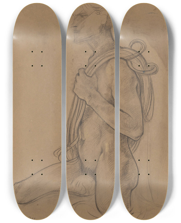 Triptych art skateboard deck of Richard Nicolas Roland Holst Staand Mannelijk Naakt In Het Water Met Touw Over De Schouder by Richard Nicolaus Roland Holst (1868-1938)