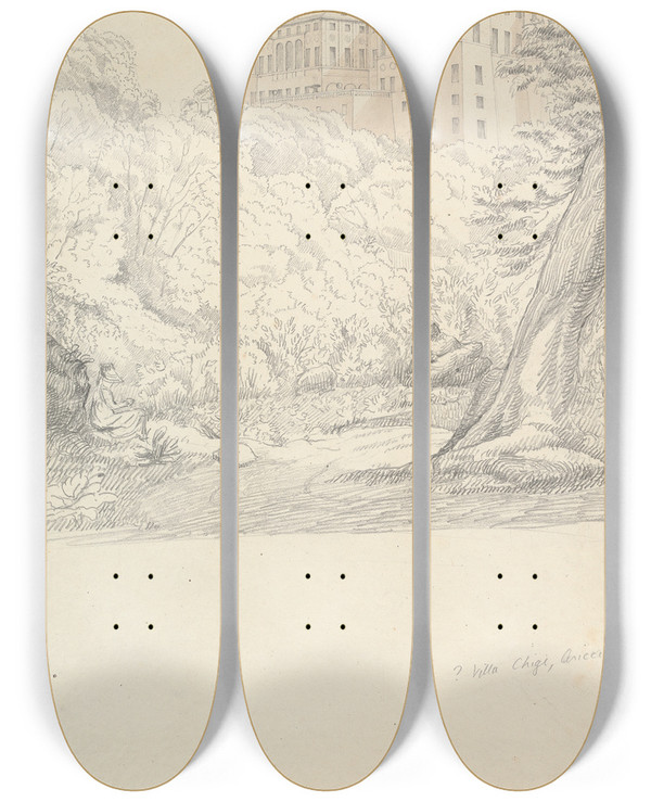 Triptych art skateboard deck of Lewis Vulliamy Villa Chigi Ariccia by Lewis Vulliamy (1791-1871)
