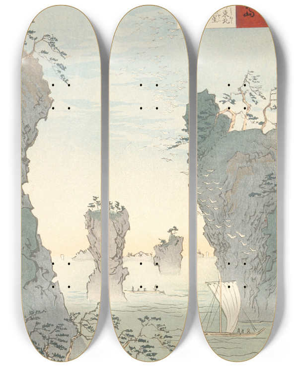 Triptych art skateboard deck of Kobayashi Kiyochika Matsushima by Kobayashi Kiyochika (1847-1915)