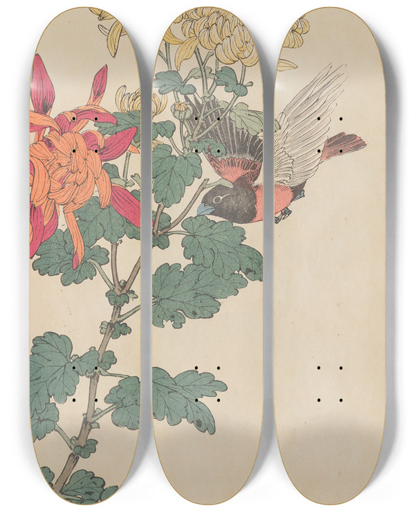 Triptych art skateboard deck of Imao Keinen Keinen Kach Gafu Pl040 by Imao Keinen (1845-1924)