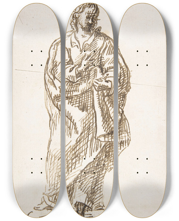 Triptych art skateboard deck of Pedro Duque Y Cornejo Standing Saint_2 by Pedro Duque Y Cornejo (1677-1757)
