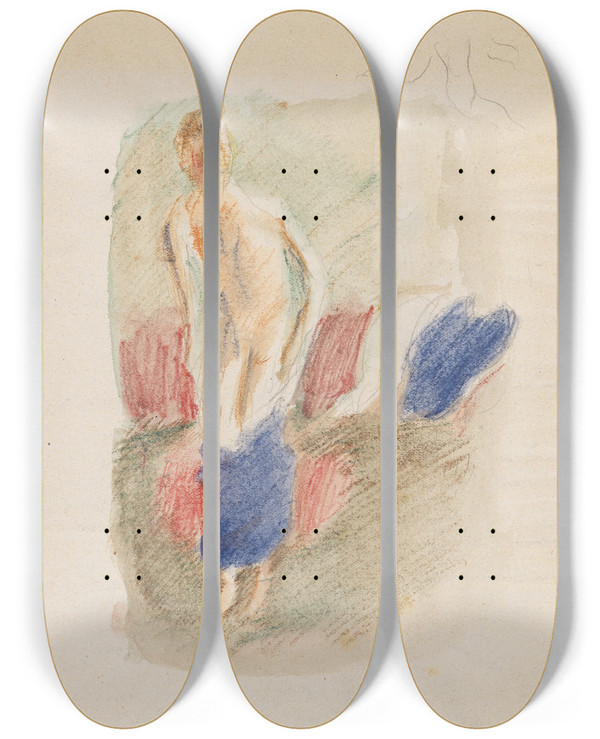 Triptych art skateboard deck of Otto Meyeramden Sich Ausziehender Knabe by Otto Meyer-Amden (1885-1933)
