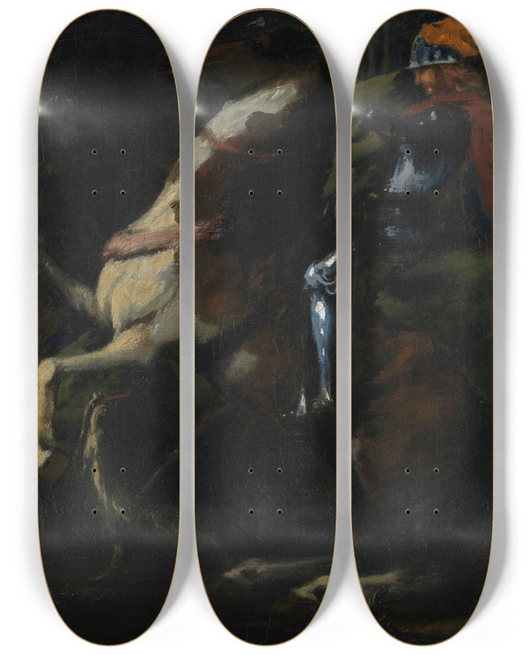 Triptych art skateboard deck of Hans Von Mares The Three Horsemen Ii St George by Hans Von Marees (1837-1887)