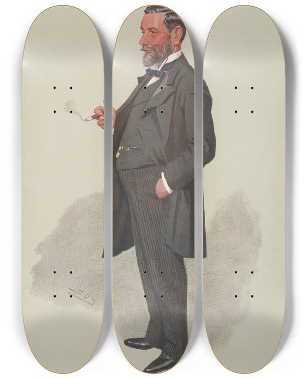 Triptych art skateboard deck of Leslie Matthew Ward Railway Officials Great Central Mr Samuel Fry 30 October 1907 by Leslie Matthew Ward (1851-1922)